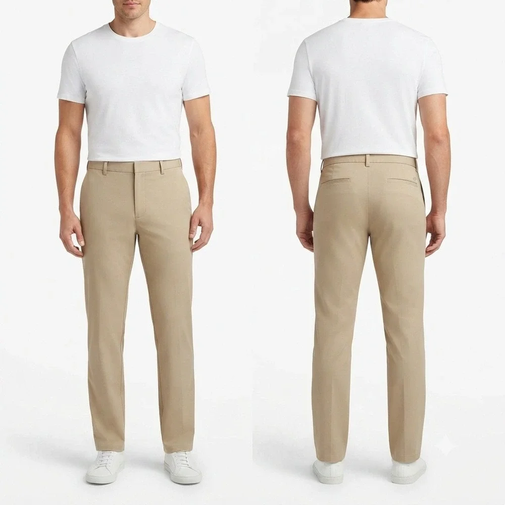 Roundtree & Yorke Pants TravelSmart Mens 46x30 Khaki  Stretch Waist Straight Fit